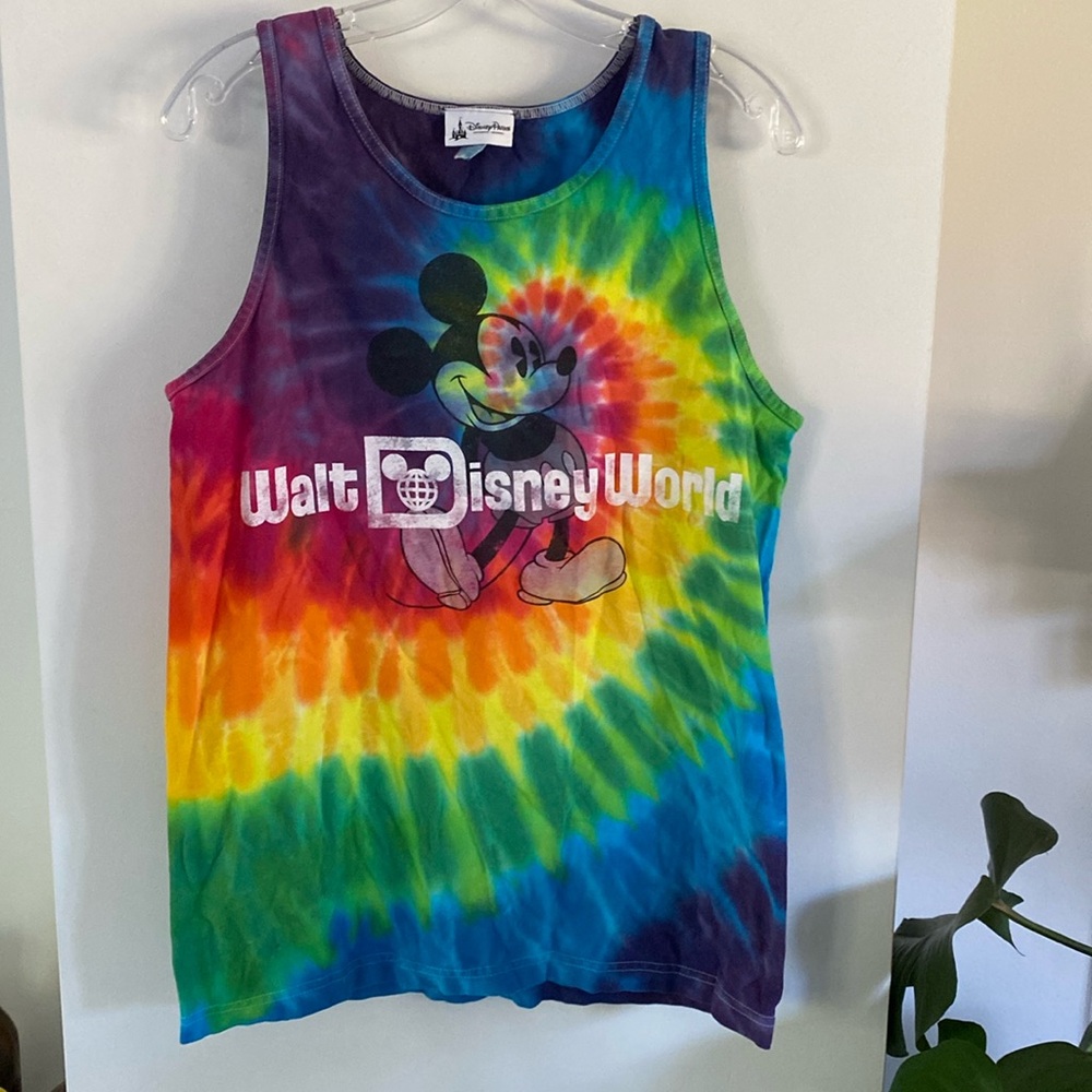 DISNEY PARKS AUTHENTIC tie-dye tank muscle shirt rainbow Pride Mickey Walt world